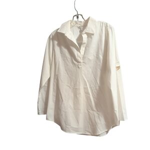 Brooks Brothers Womens White Tunic Blouse M Long Sleeve Roll Tab Hi-Low Hem